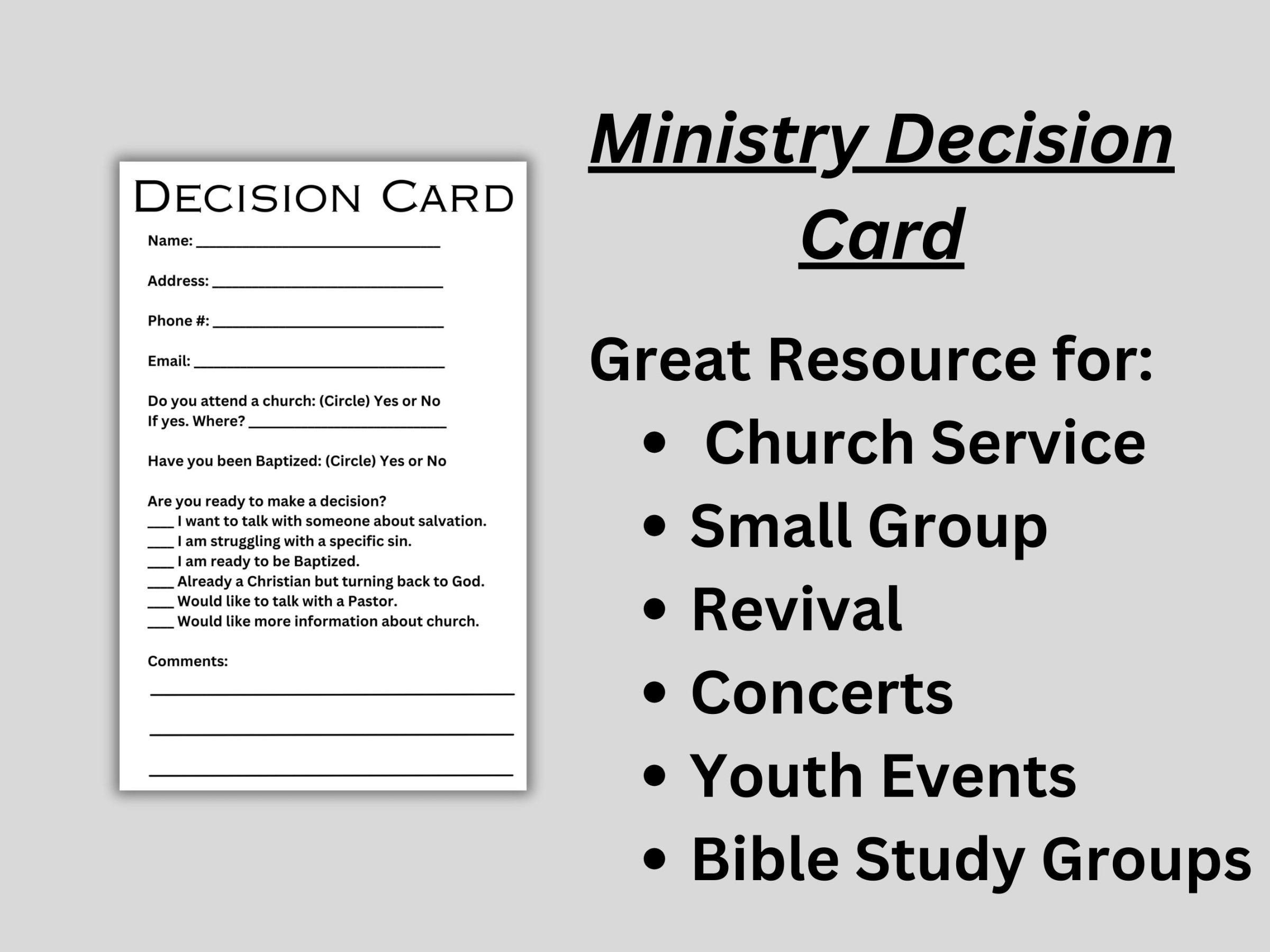 Printable Ministry Decision Card - Etsy