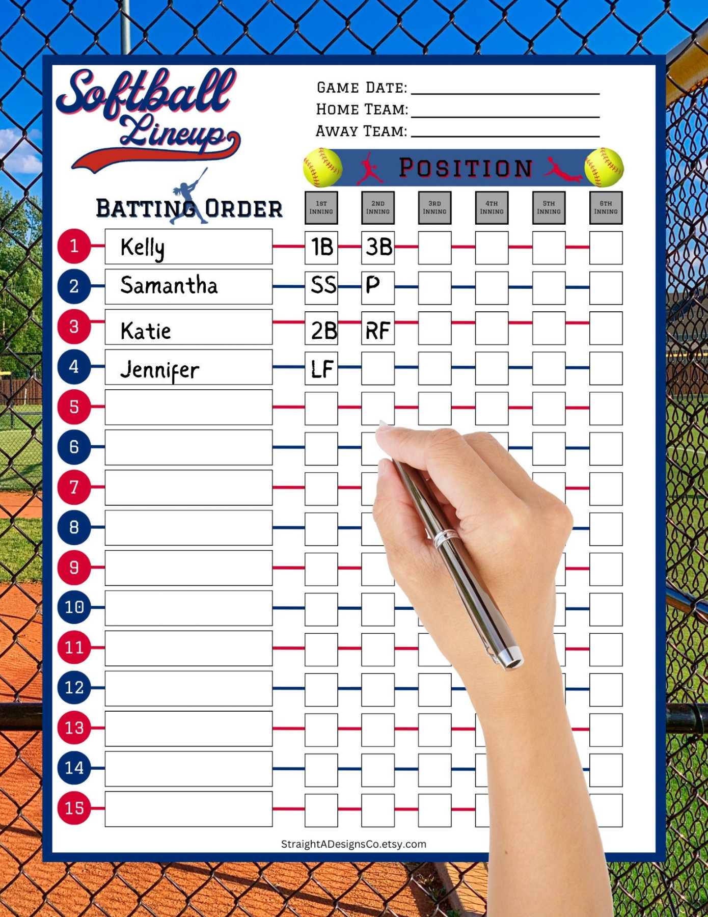 Printable Softball Lineup Card Softball Position Board Softball