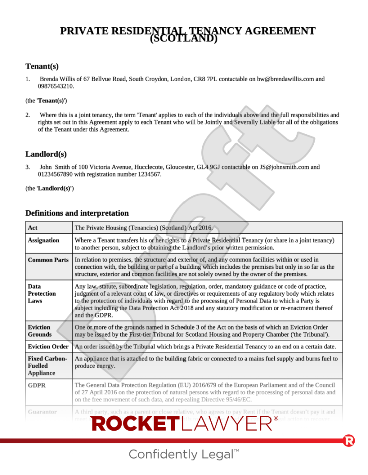 Private Residential Tenancy (Flat)  Template - Rocket Lawyer