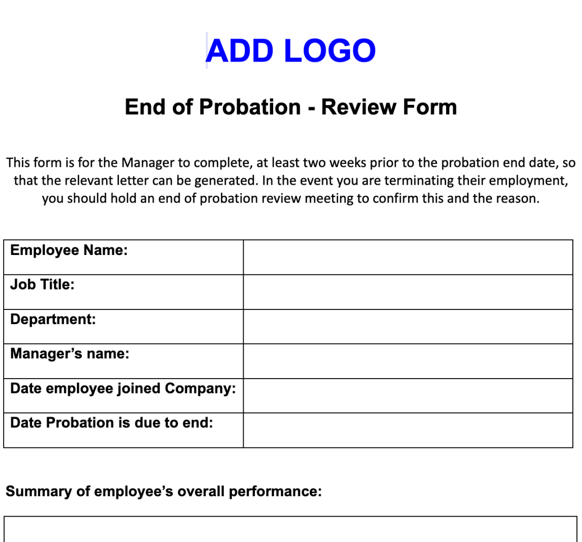 Probation Form & Letters  Template  Modern HR