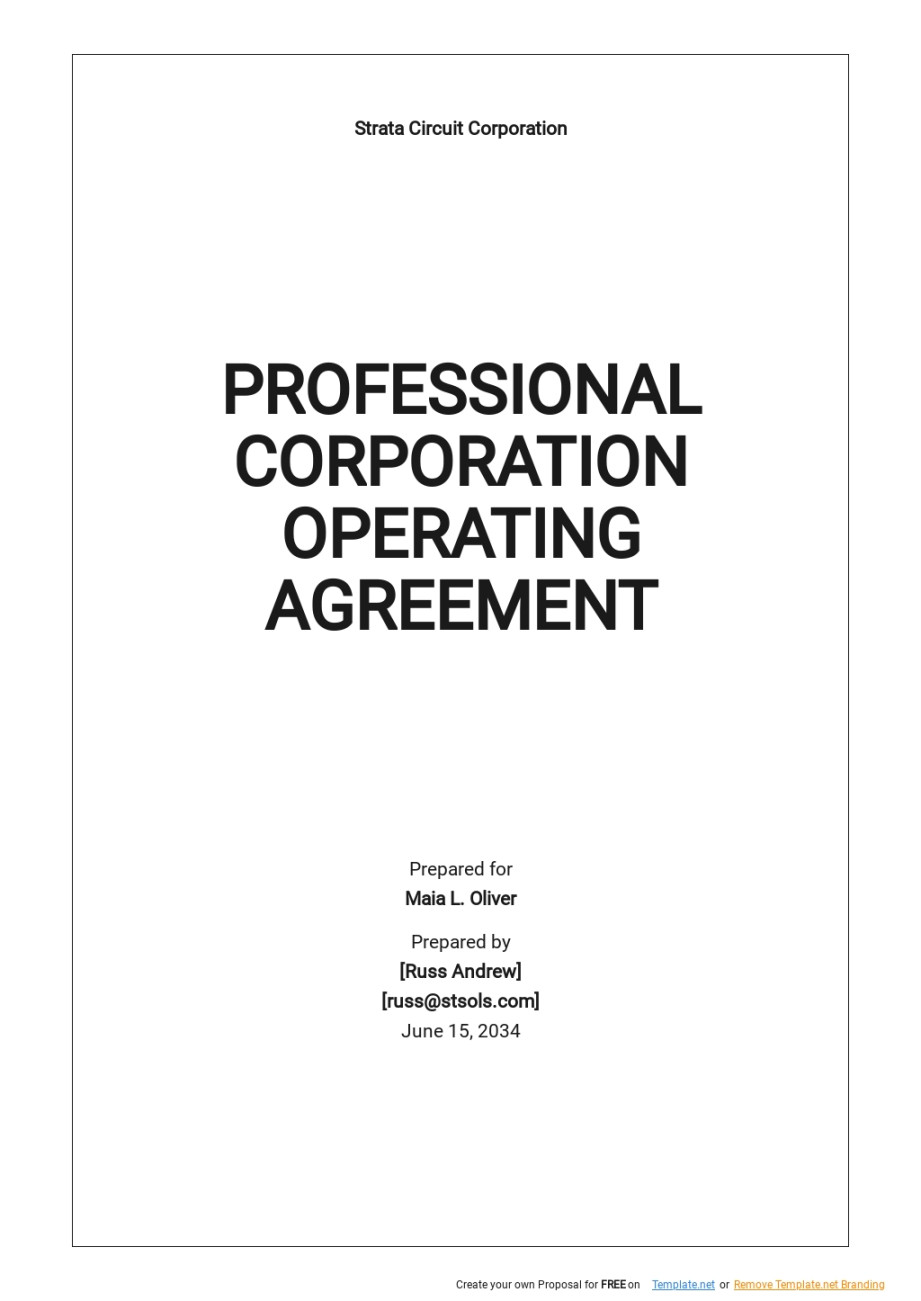 Professional Corporation Operating Agreement Template in Word