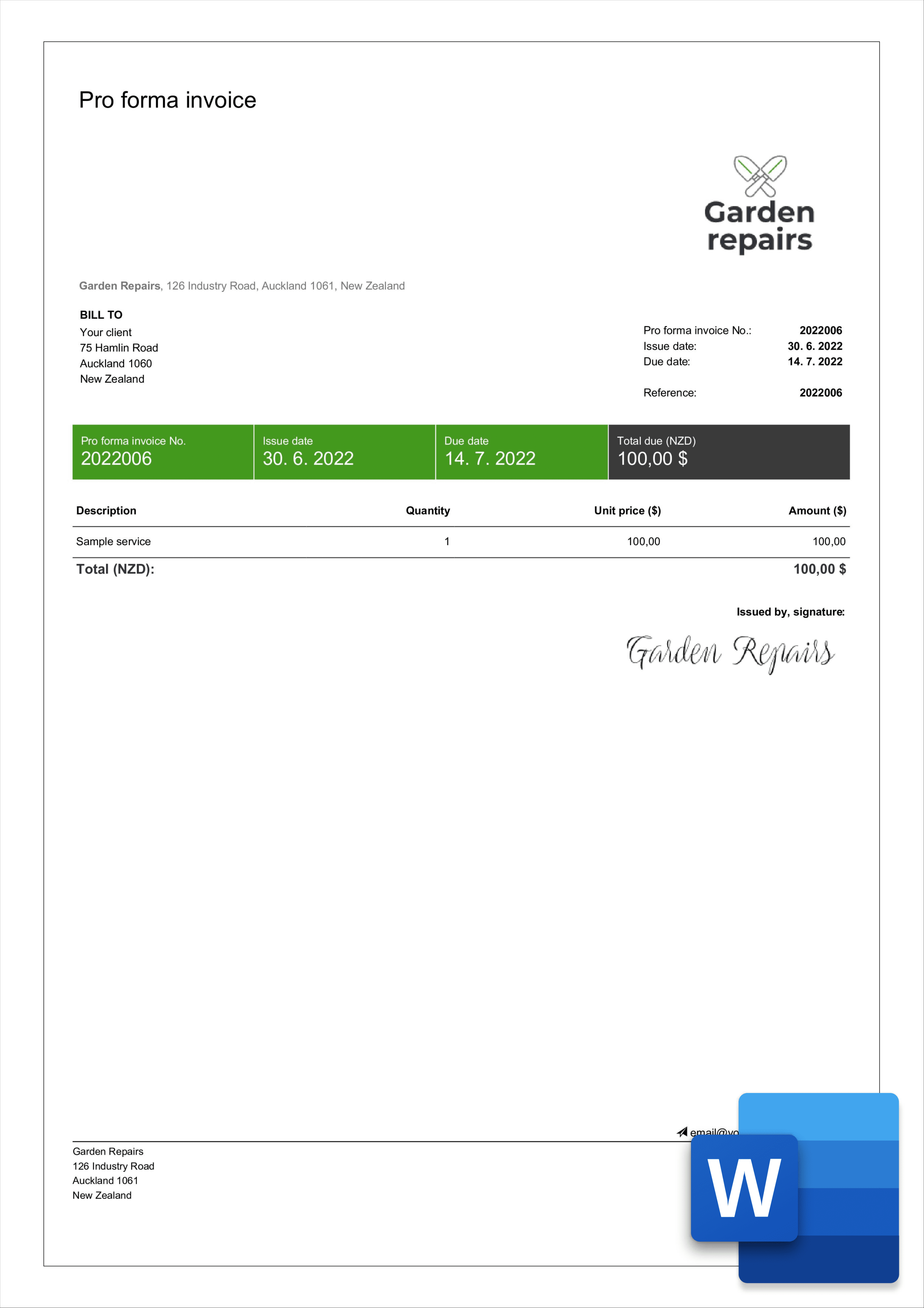 Proforma Word Invoice Template - Free & Editable  Billdu