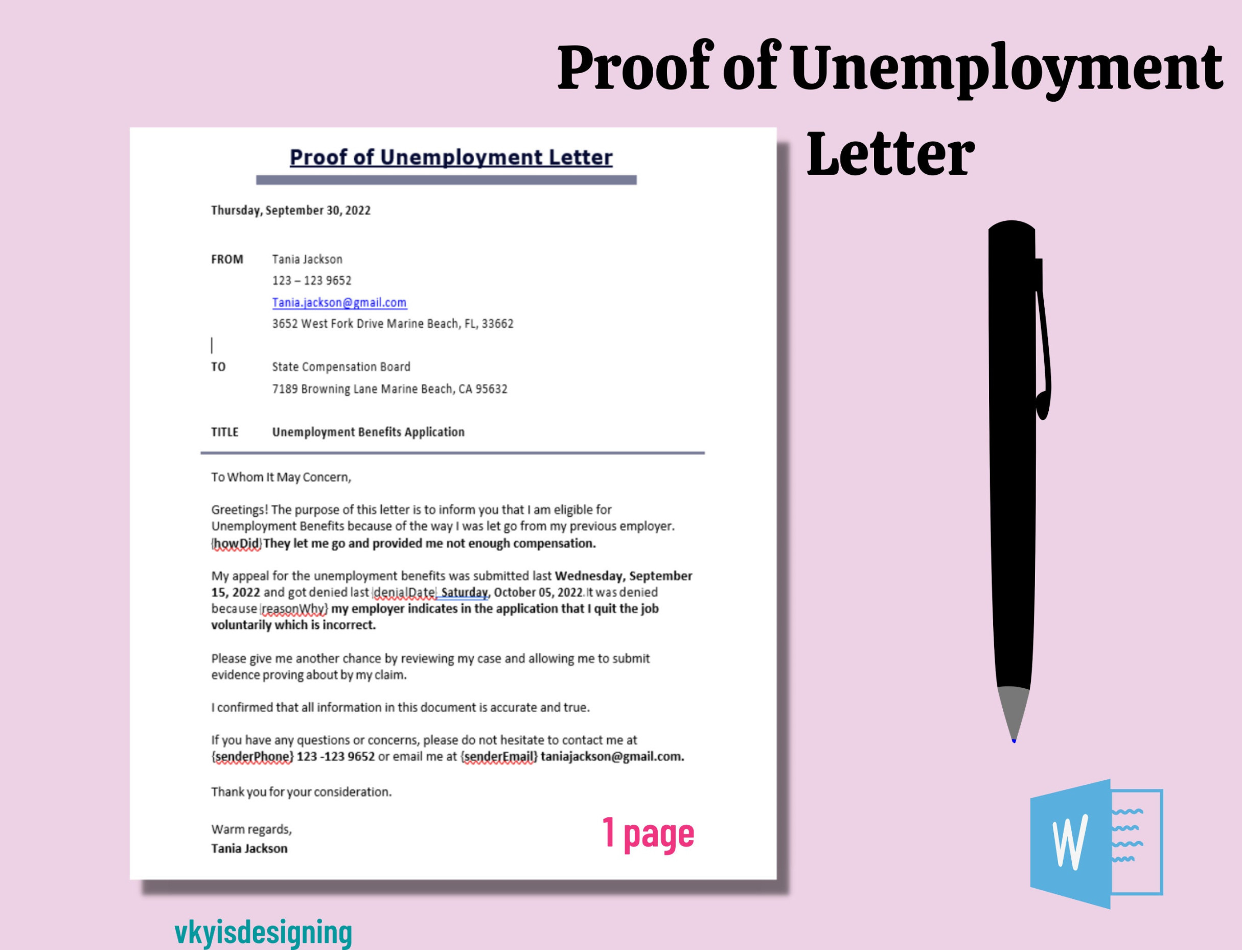 Proof of Unemployment Letter Retired Letter Jobless Letter