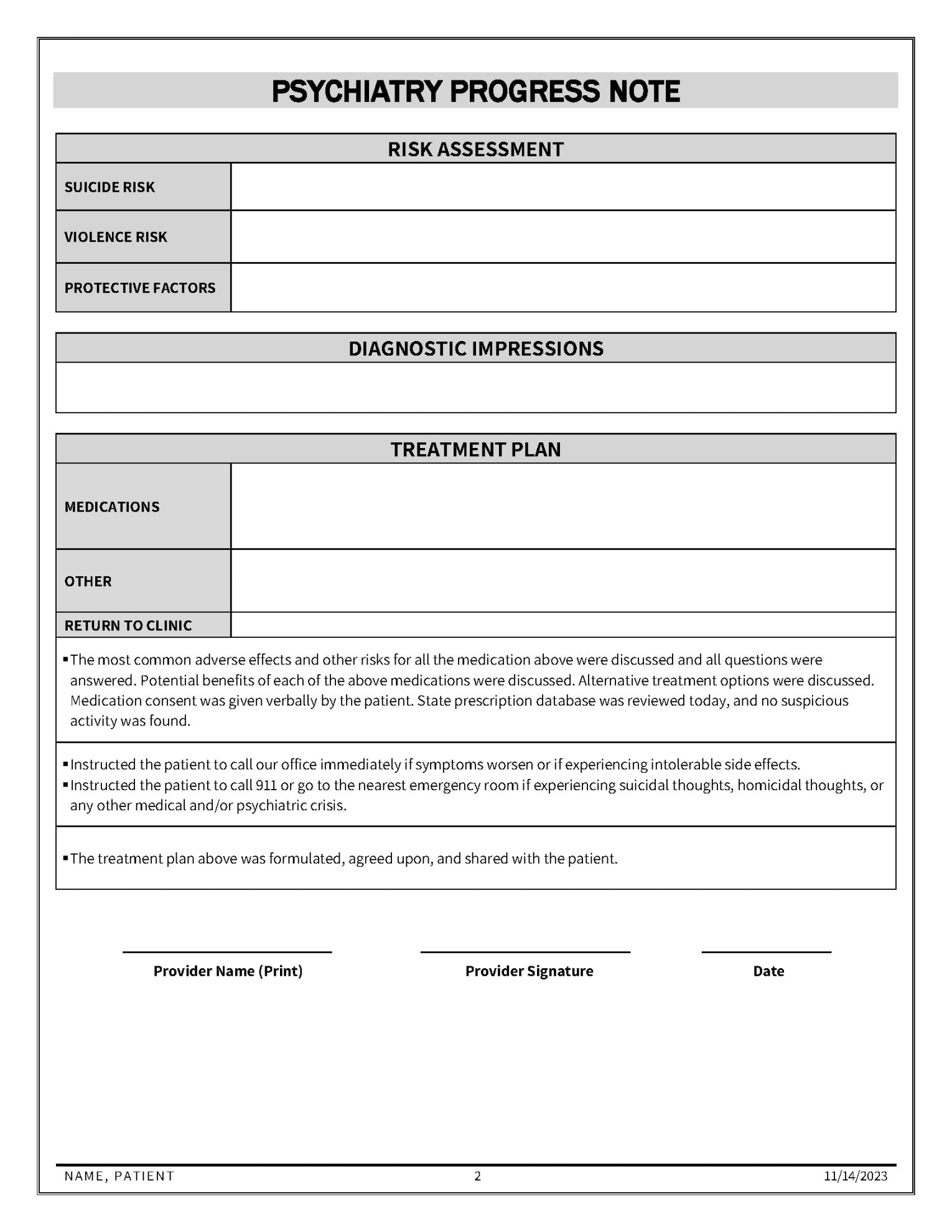 Psychiatry Progress Note Template - Etsy