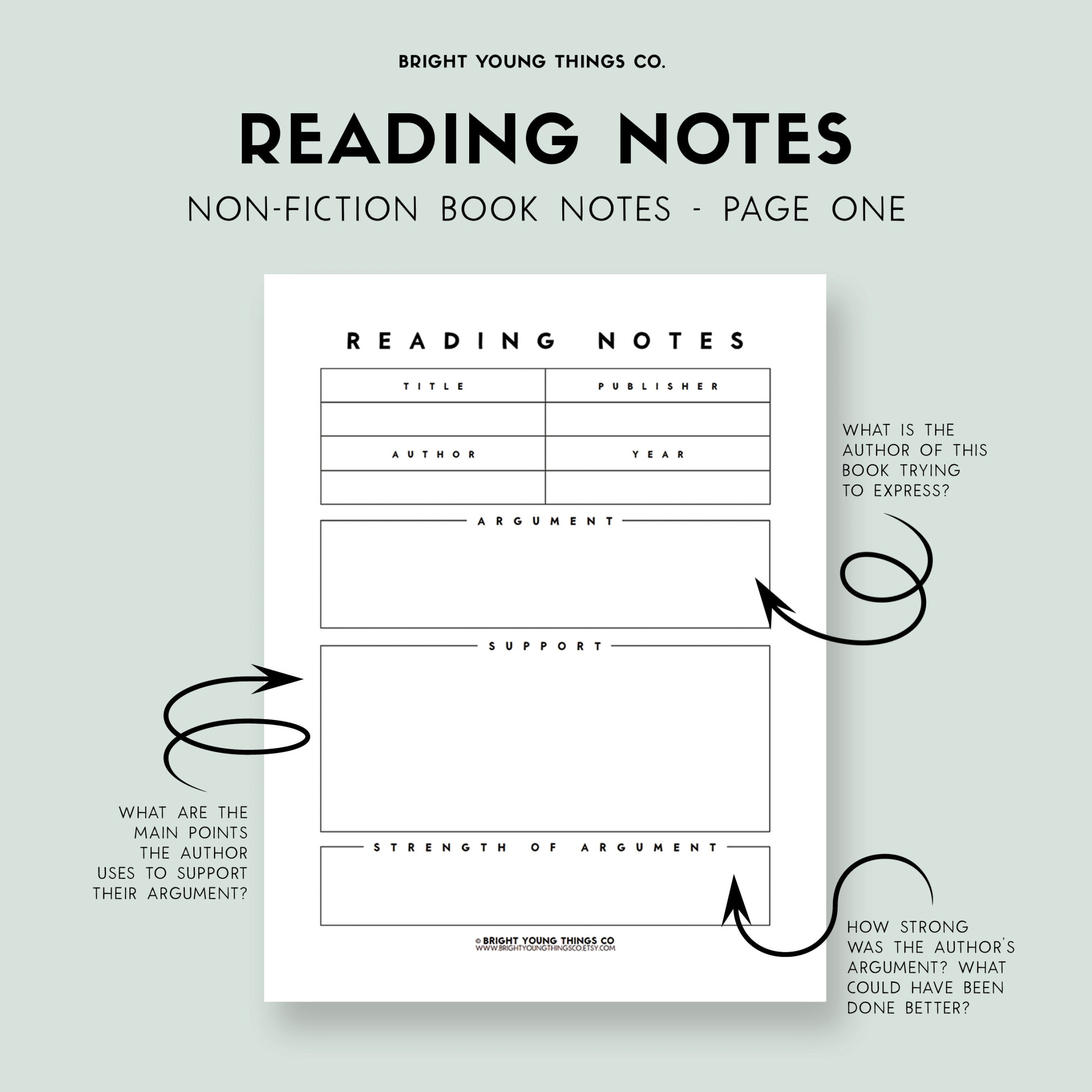 Reading Notes Template, Book Notes Printable, Reading Log