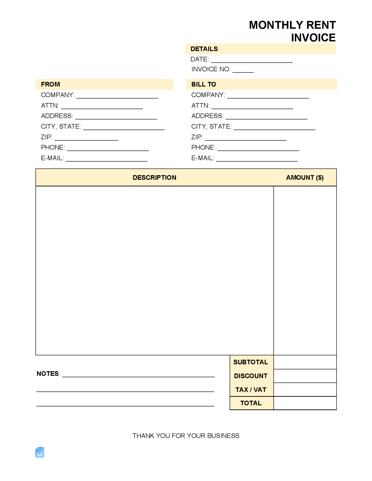 Rent (Lease) Invoice Template  Invoice Maker