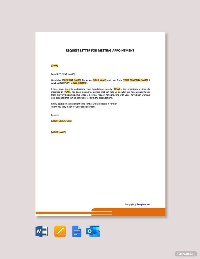 Request Letter for Meeting Appointment in Google Docs, Pages, Word