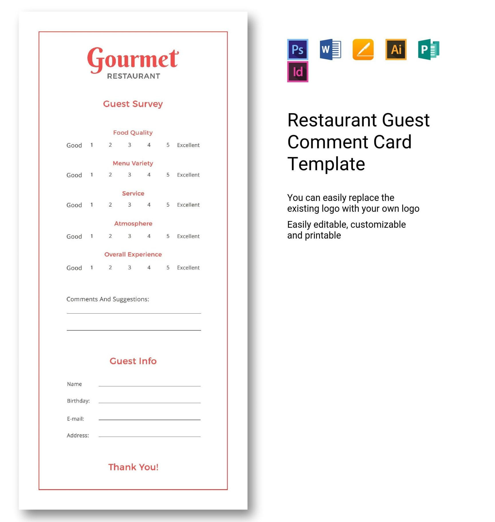 Restaurant Guest Comment Card Template - Best Templates