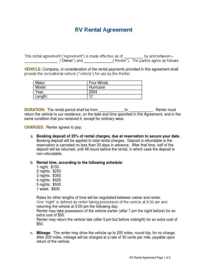 RV Rental Agreement  PDF  Vehicles  Government