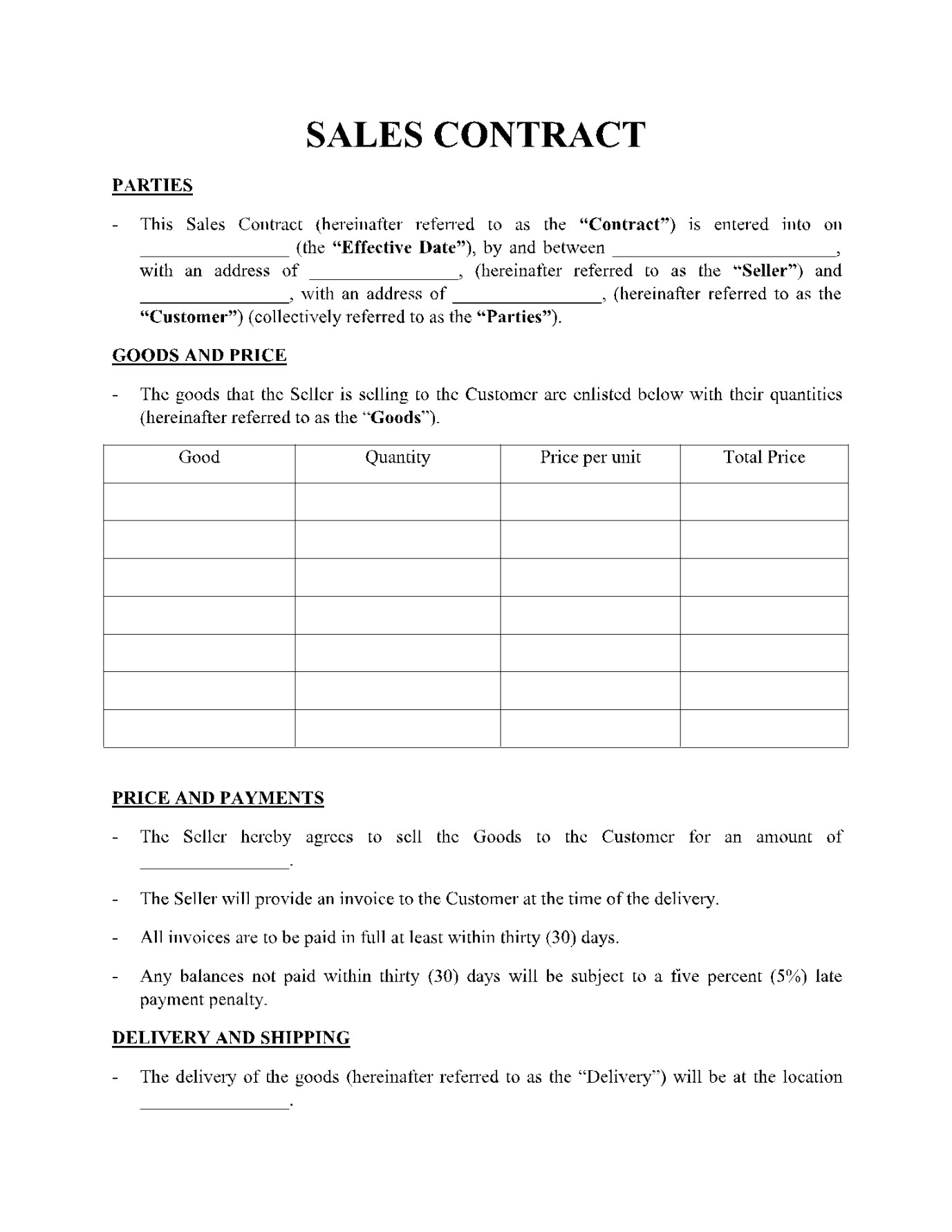 Sales Contract Template in : Get Free Sample - CocoSign