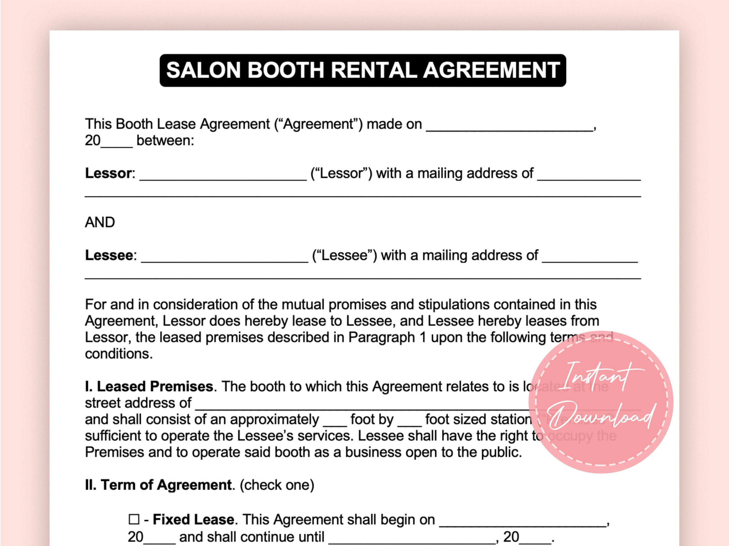 Salon Booth Rental Agreement Hair Salon Rental Agreement Barber