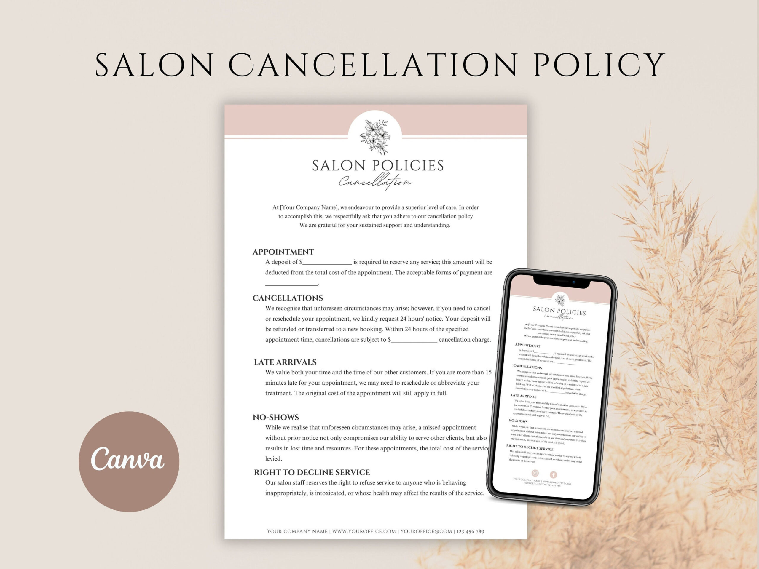 Salon Cancellation Policy Template for Beauty Salon Policies