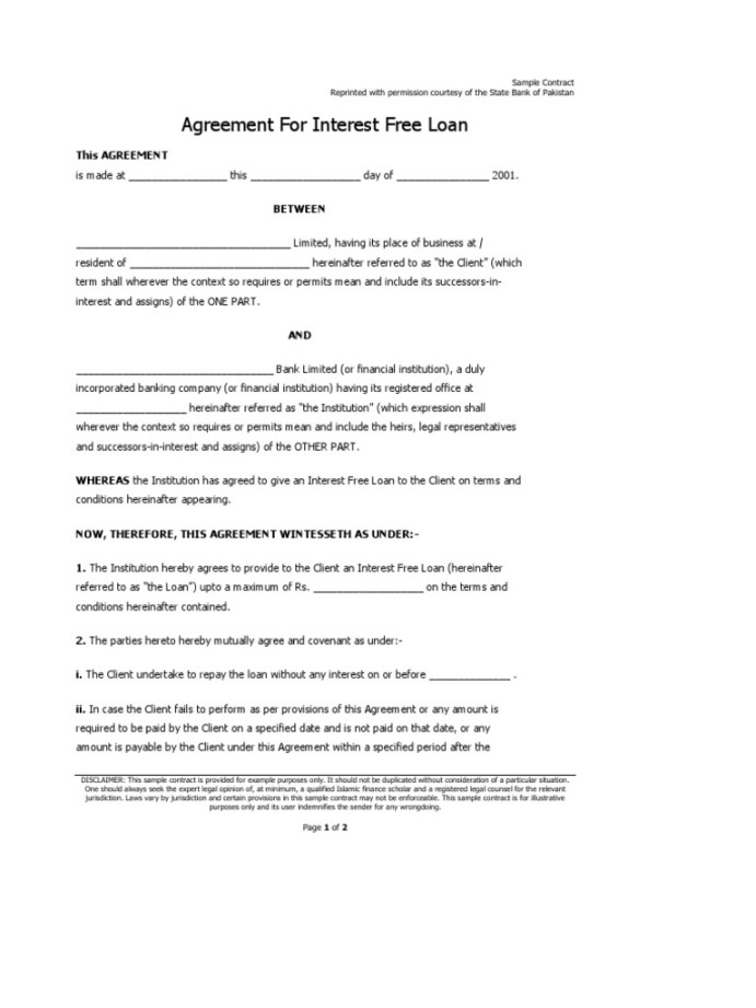 Sample Agreement For An Interest Free Islamic Loan  PDF  Islamic