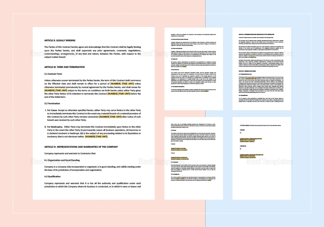 Sample Legal Binding Contract Template in Word, Apple Pages