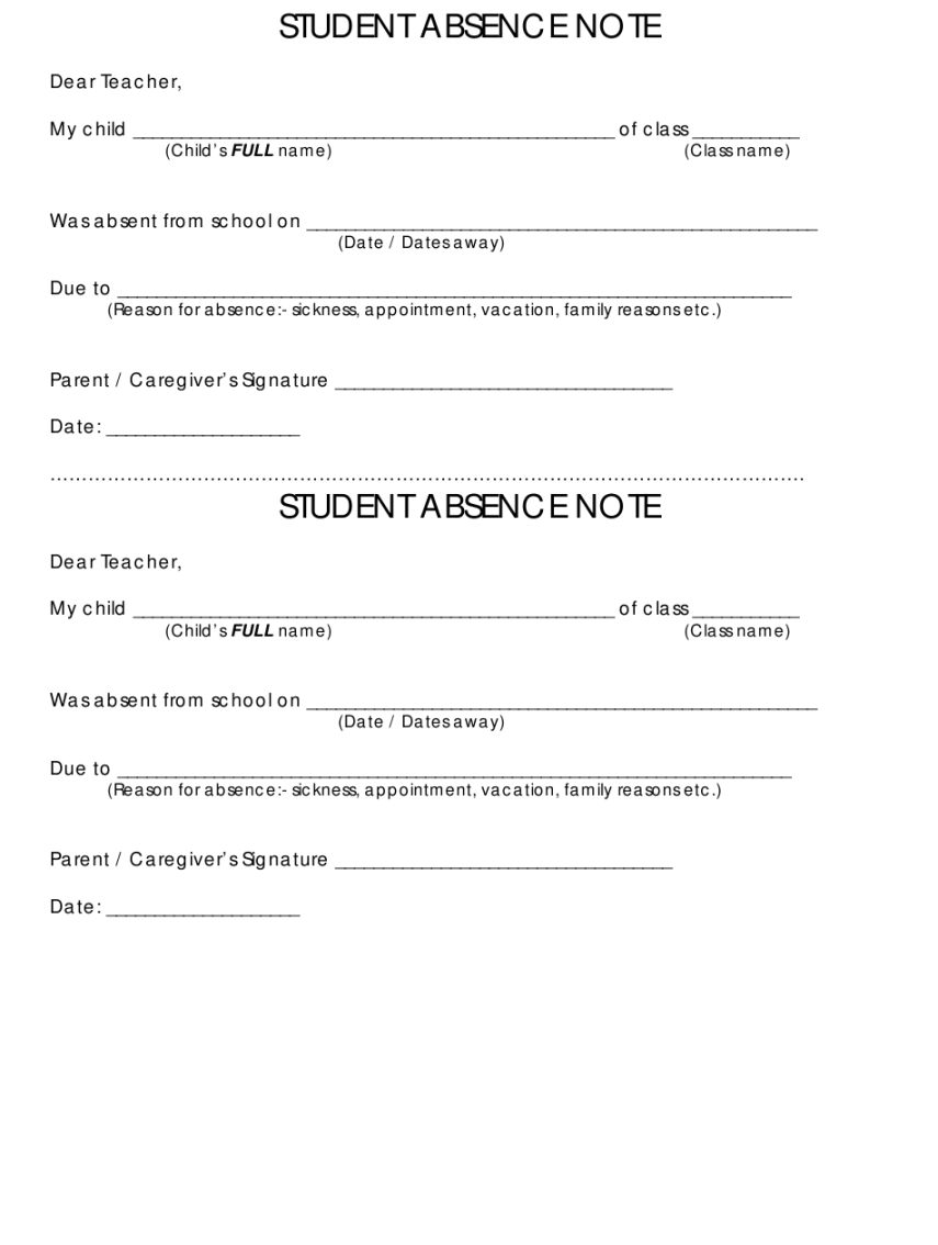 School Absence Note Template