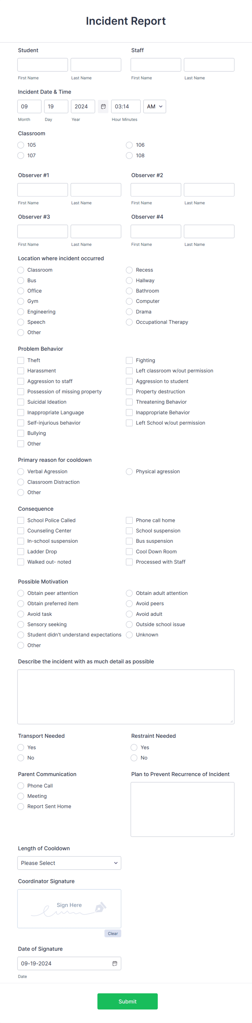 School Incident Report Form Template  Jotform