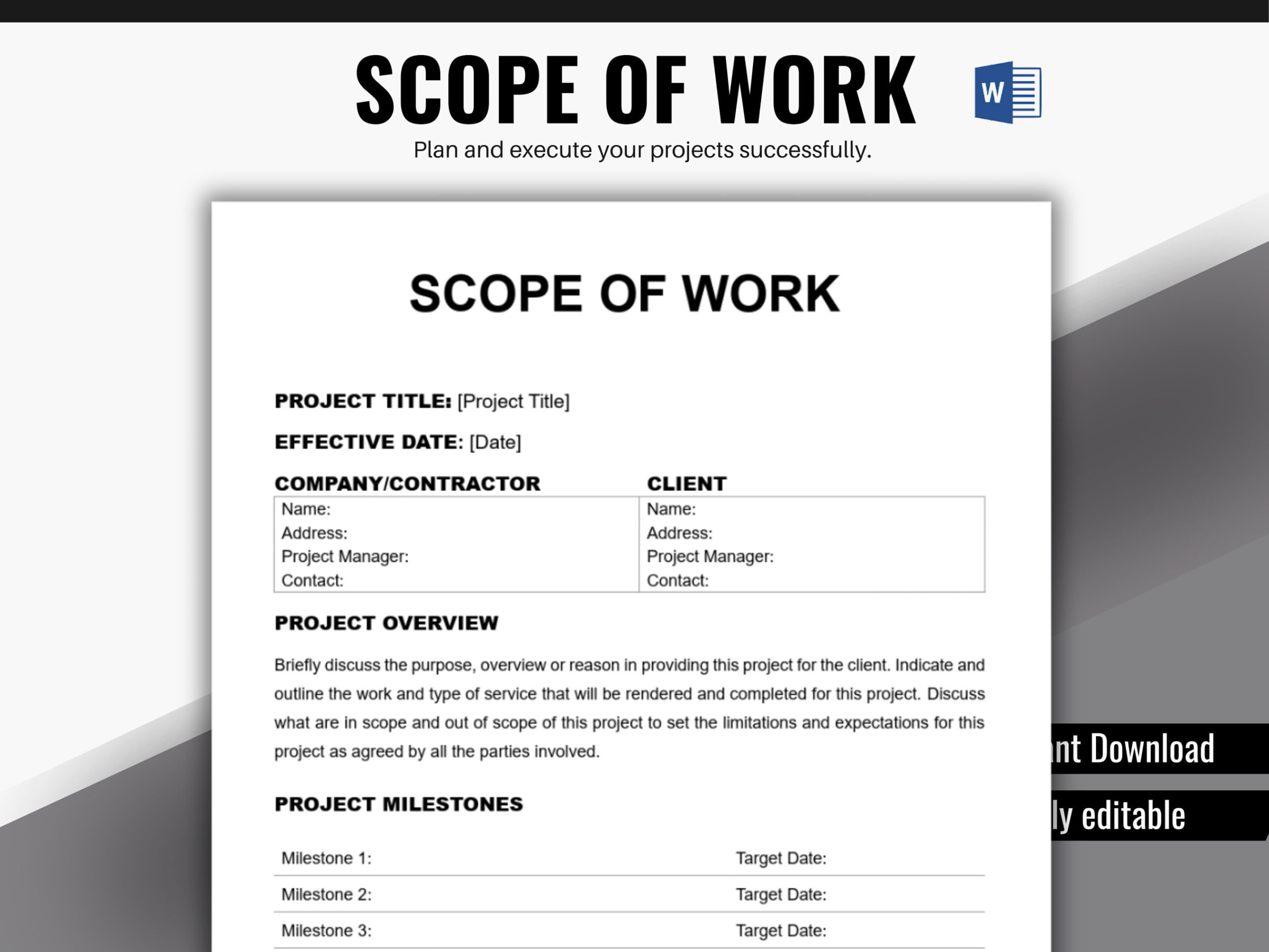 Scope of Work Template, Statement of Work, SOW Template, Project