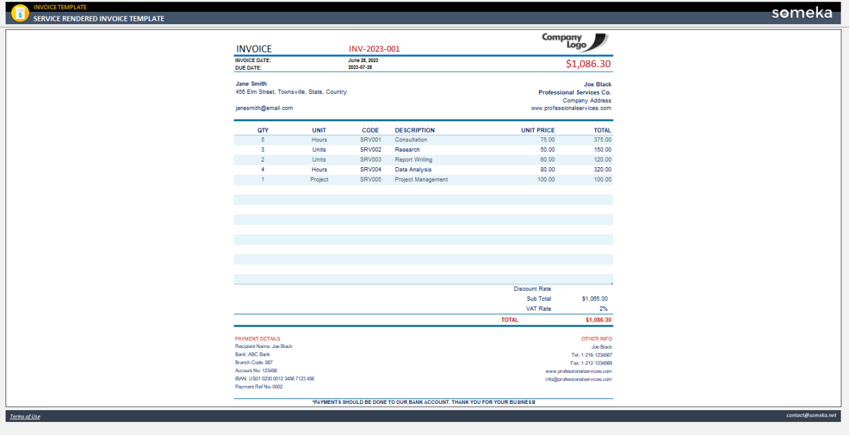 Services Rendered Invoice Template [Free Template]