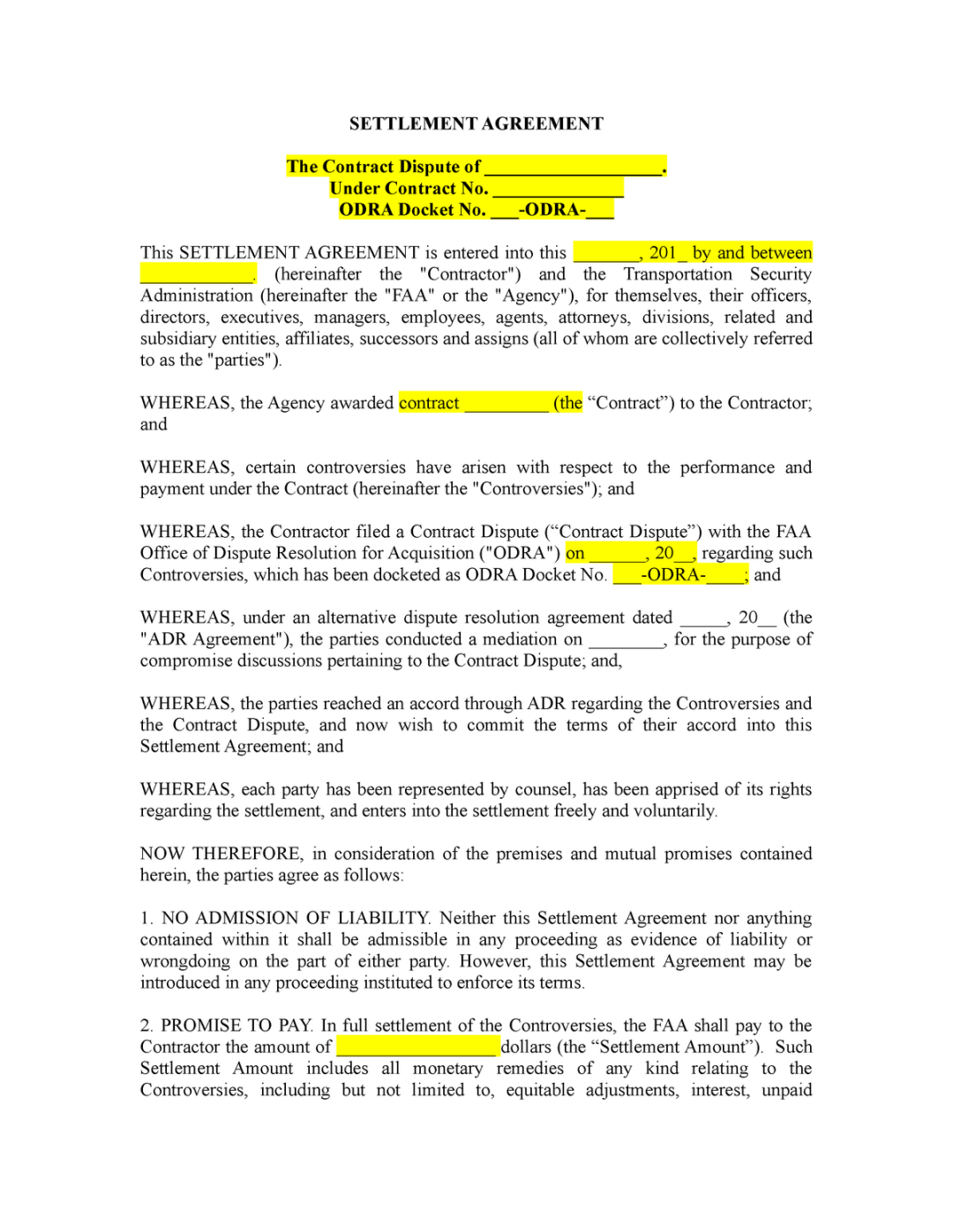 Settlement Agreement And Release Of All Claims Template