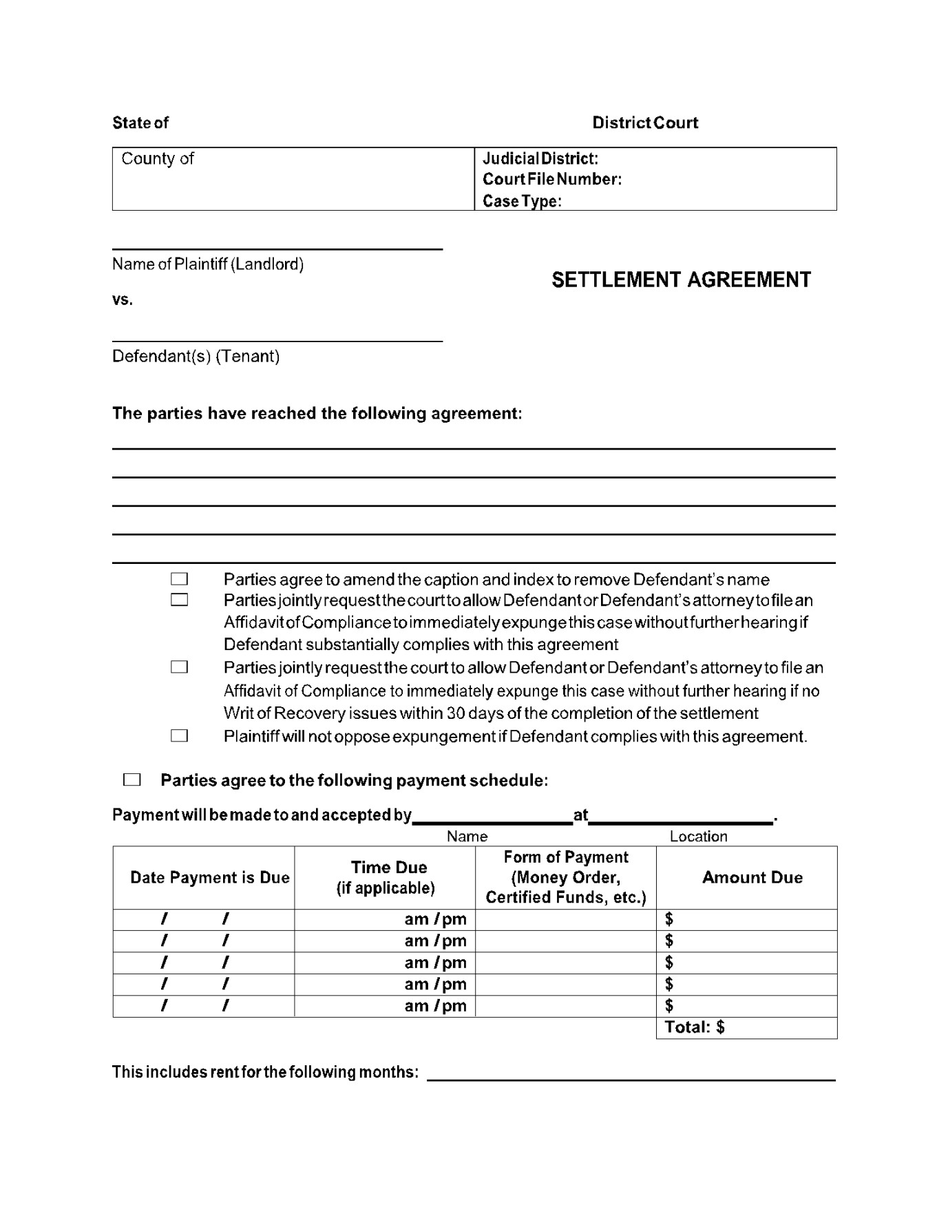 Settlement Agreement Template in  (Free Sample)