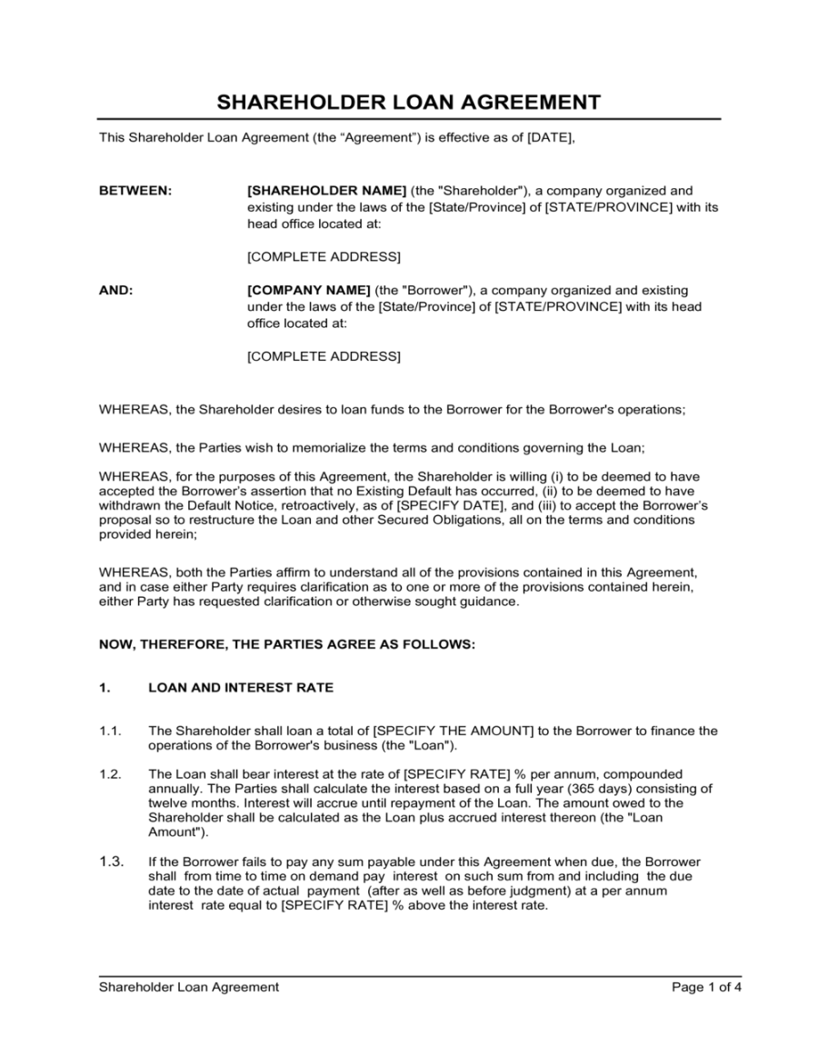 Shareholder Loan Agreement Template (Download)