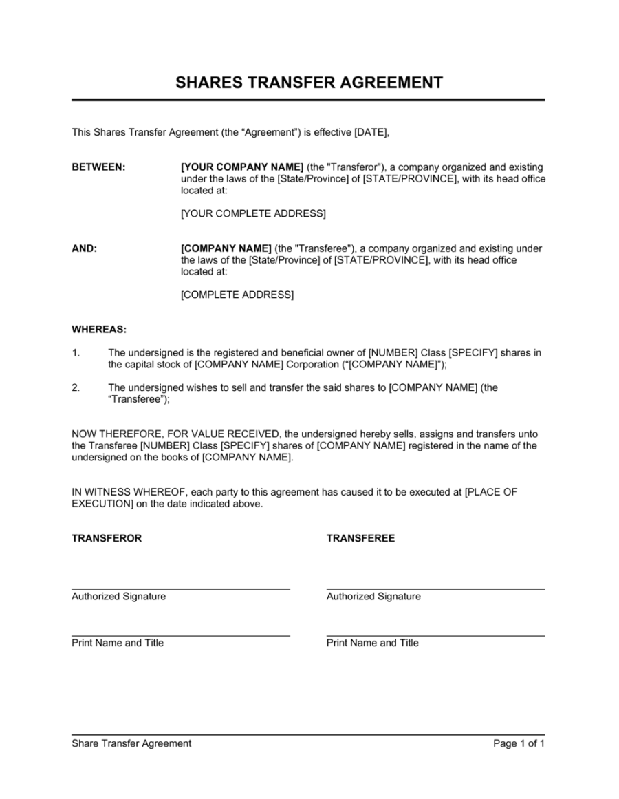 Shares Transfer Agreement Short Template (Download)