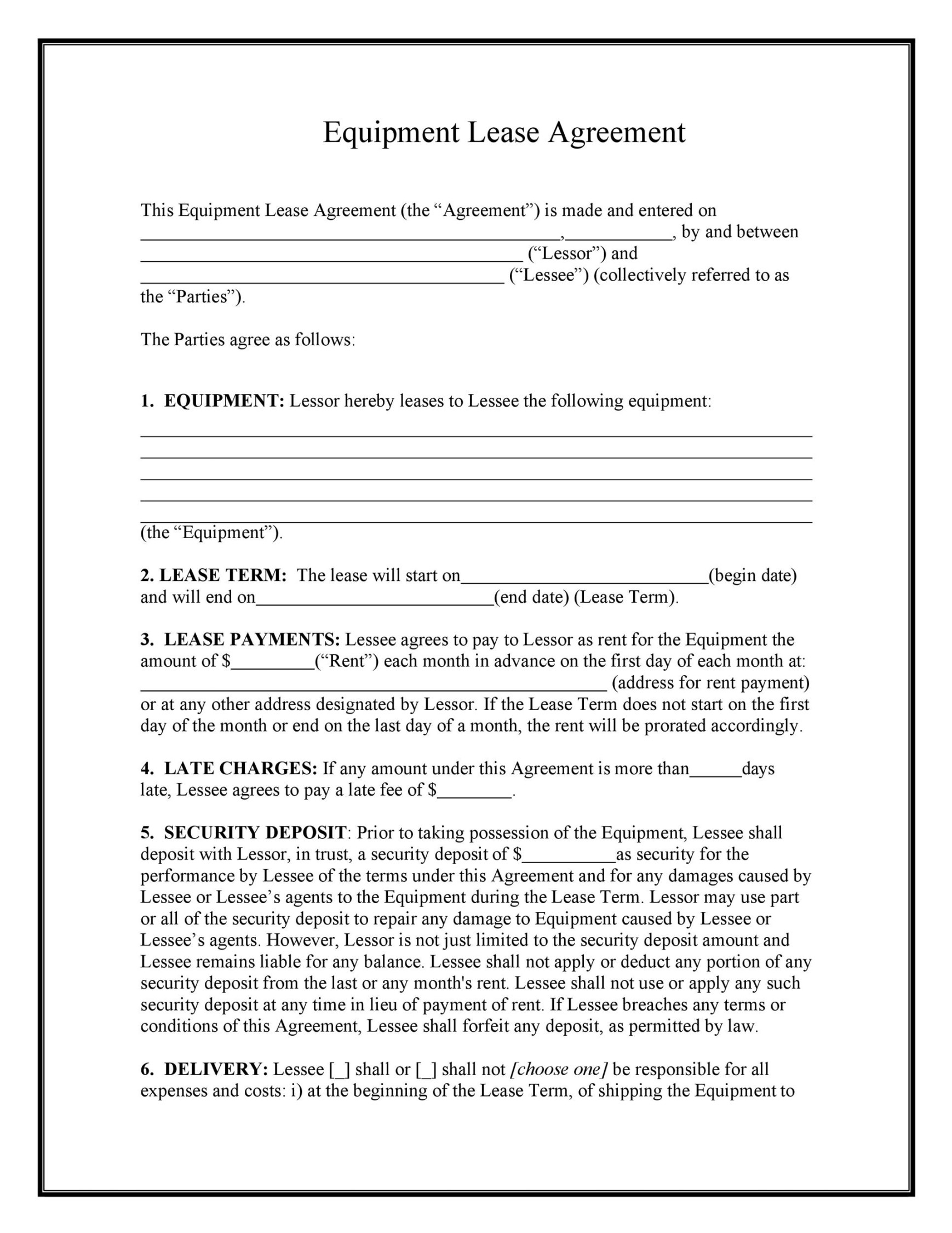 Simple Equipment Lease Agreement Templates [Word, PDF]