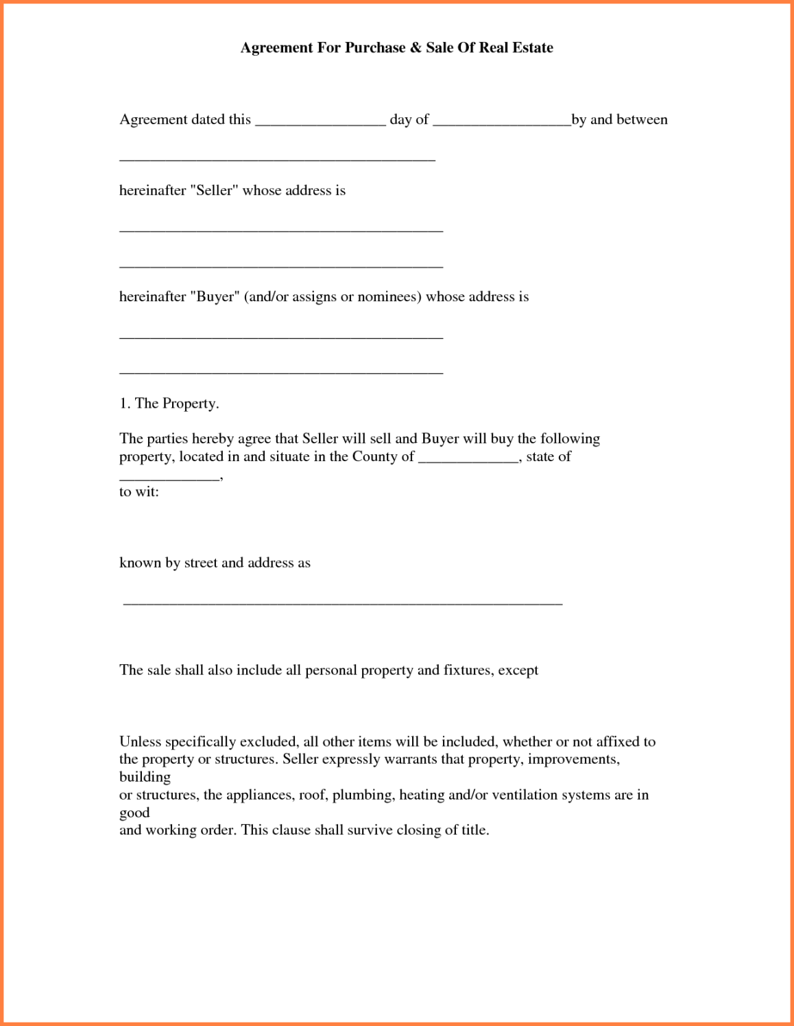 Simple Land Purchase Agreement Form