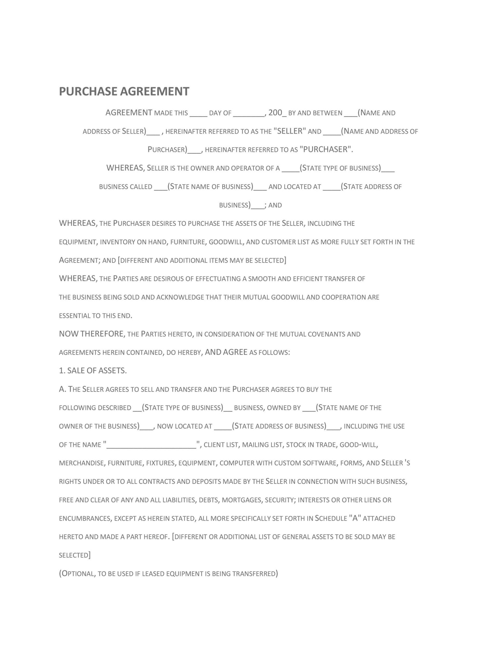 Simple Purchase Agreement Templates [Real Estate, Business]