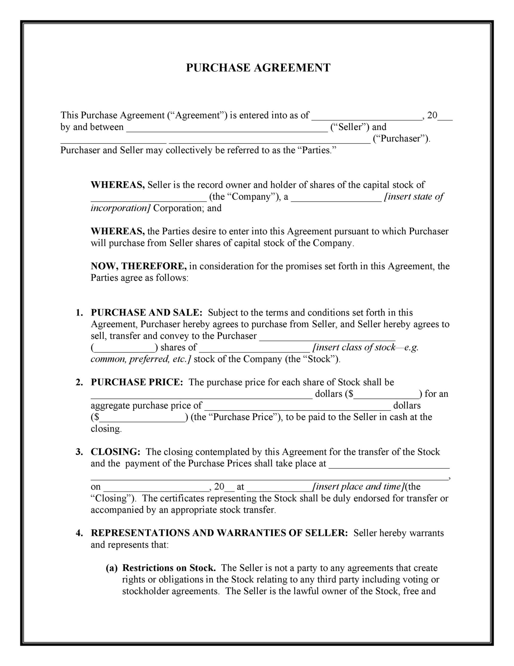 Simple Purchase Agreement Templates [Real Estate, Business]