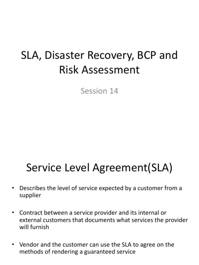 SLA, Disaster Recovery, BCP and Risk  PDF  Disaster Recovery