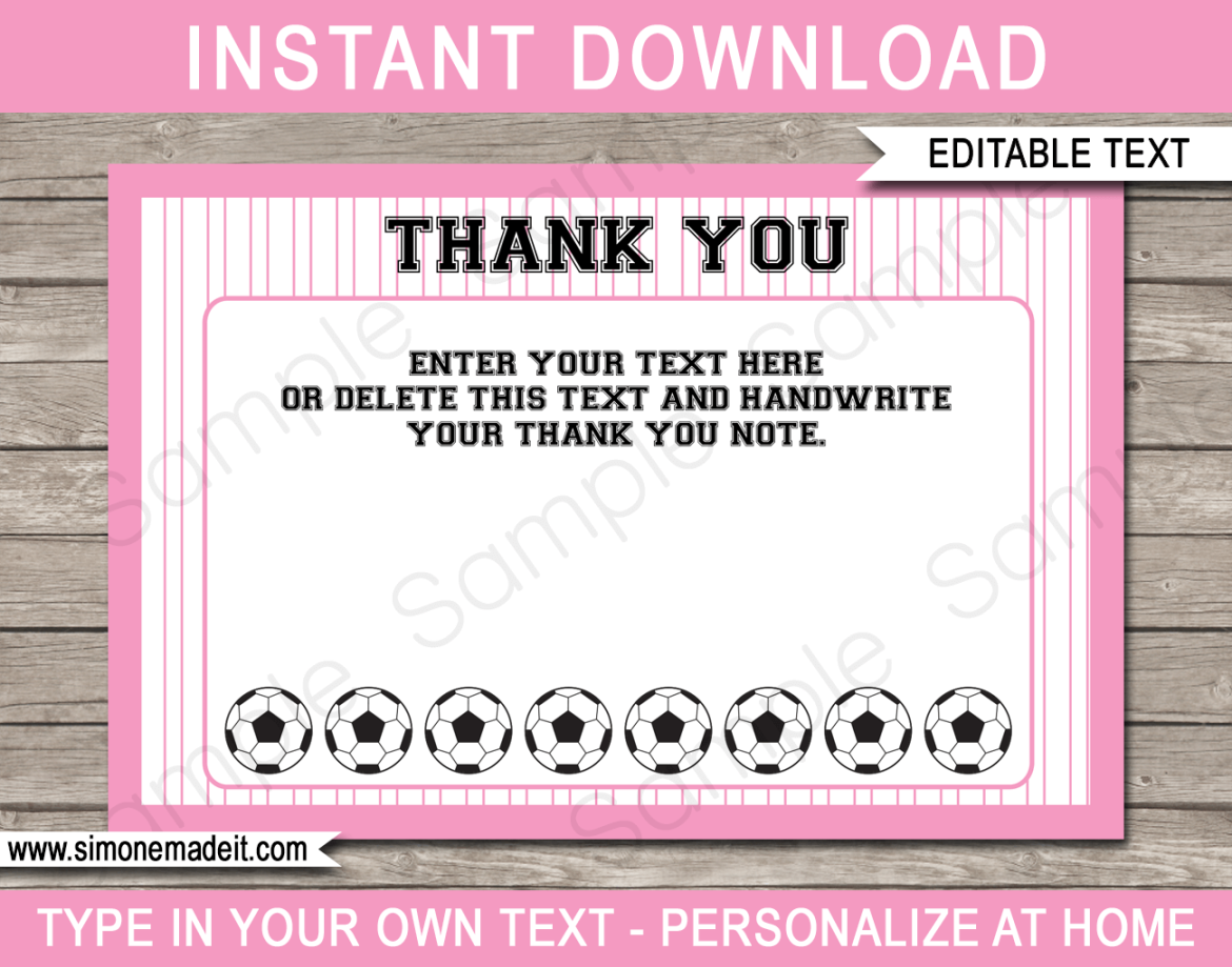 Soccer Party Thank You Cards template - pink