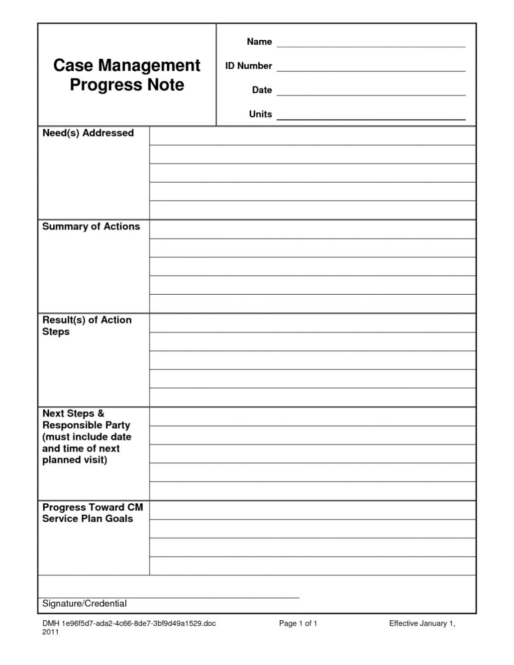 Social Work Progress Note Template