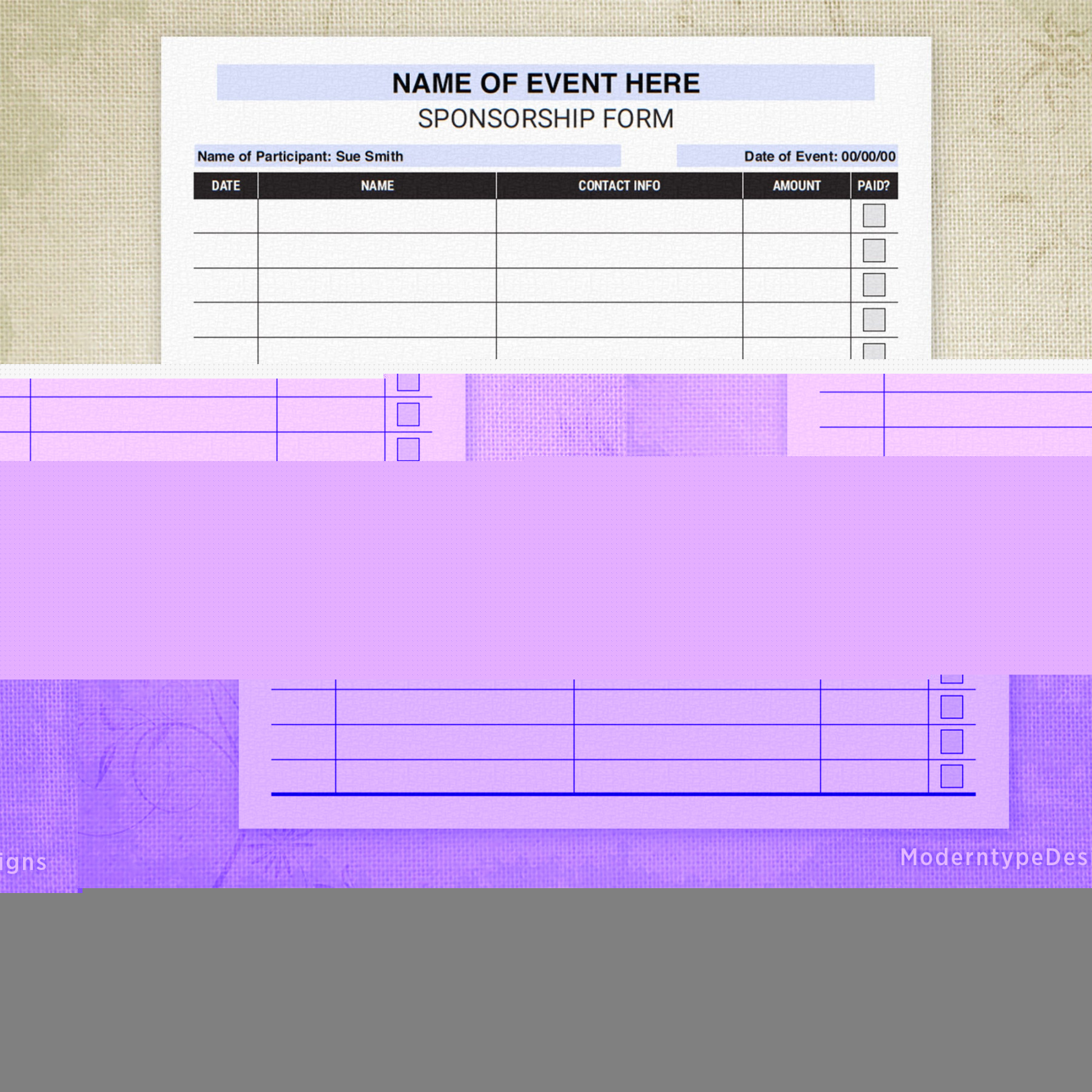 Sponsorship Sign Up Printable Form, Editable