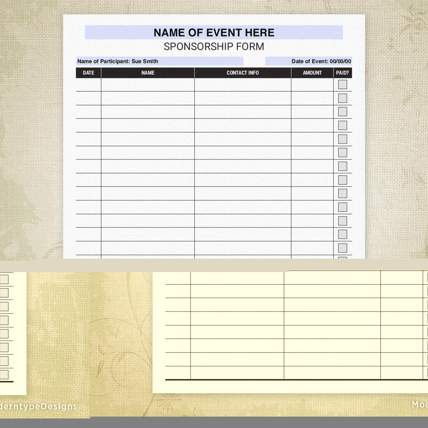 Sponsorship Sign Up Printable Form, Editable