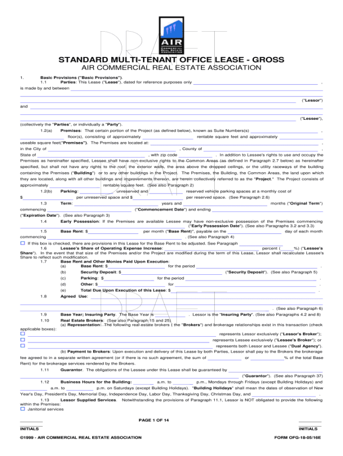 Standard Multi Tenant Office Lease Gross - Fill Online, Printable