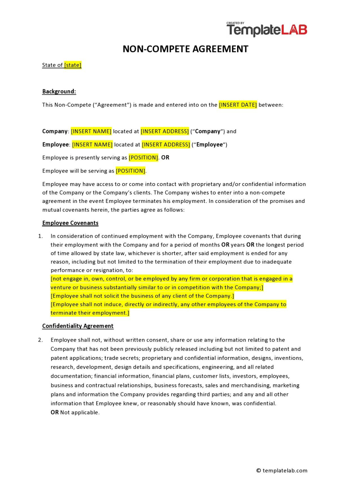 Standard Non-Compete Agreement Templates ᐅ TemplateLab