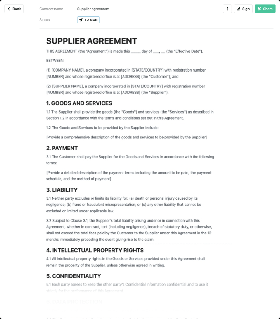 Supplier agreement template - free to use