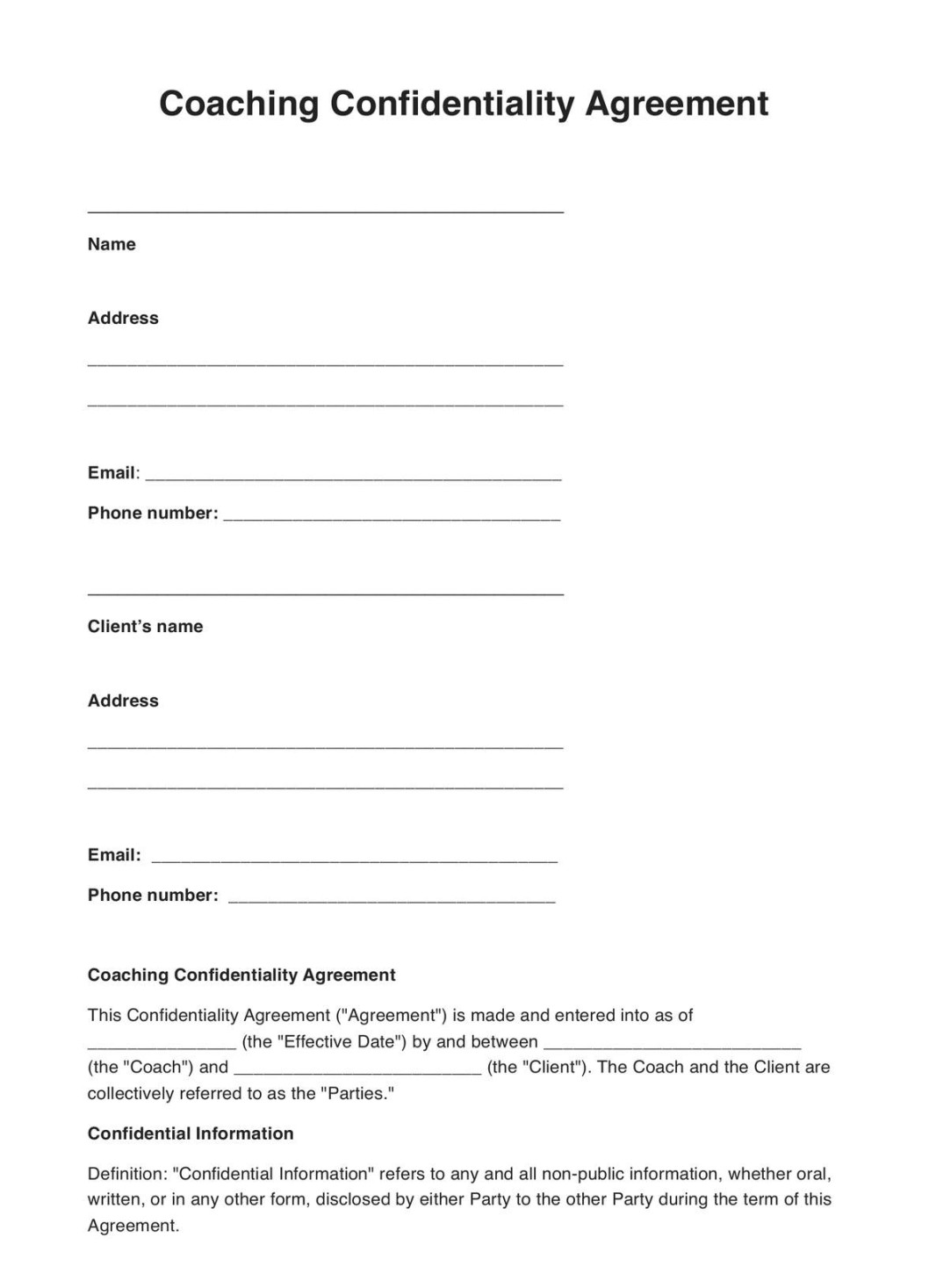 Template and Example of Therapy Confidentiality Agreement  Free