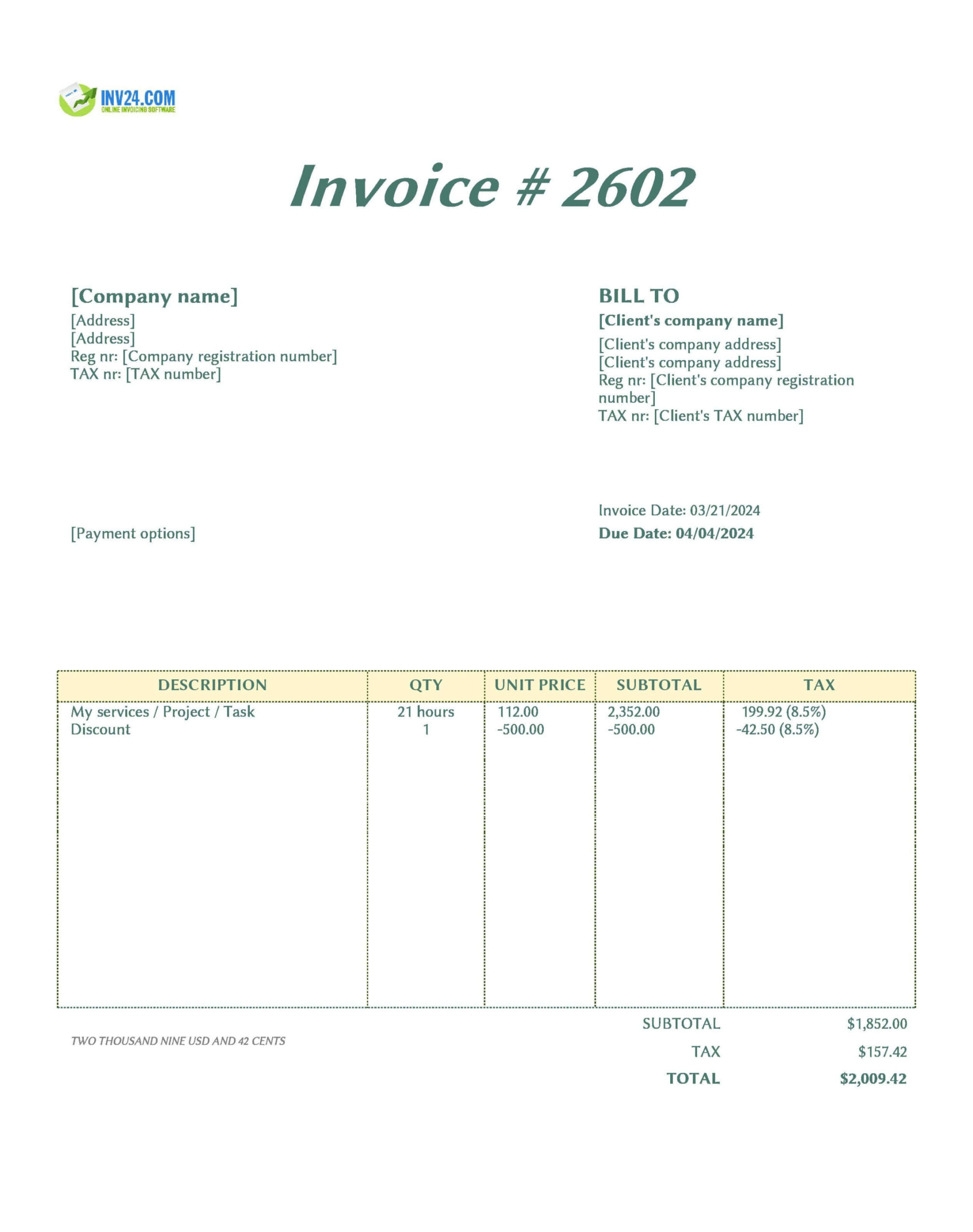 Timesheet Invoice Template (Excel / Google Sheets)