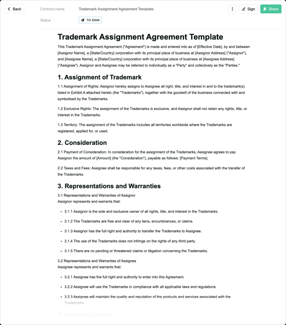 Trademark assignment agreement template - free to use