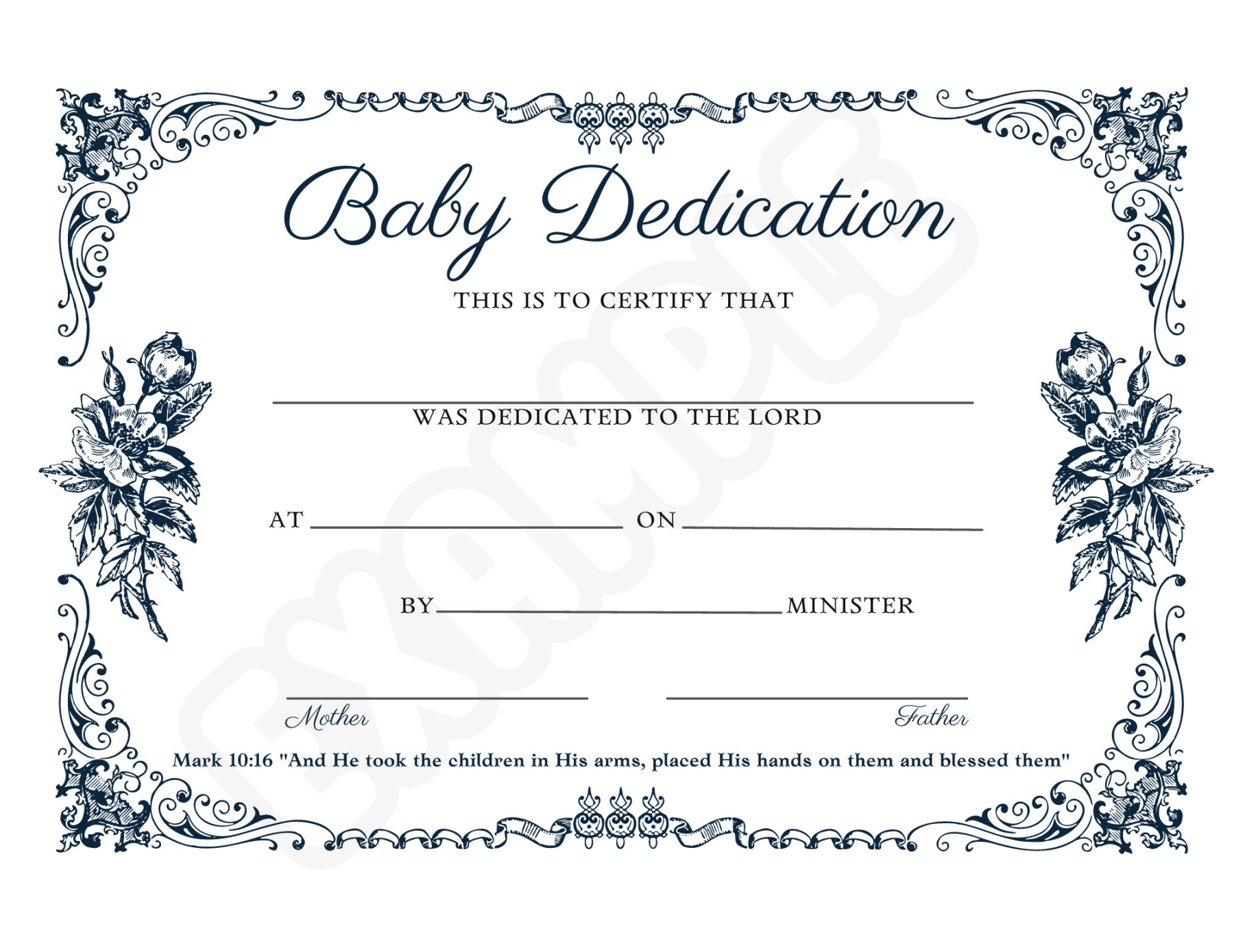 Traditional Baby Dedication Certificate Digital Download - Etsy