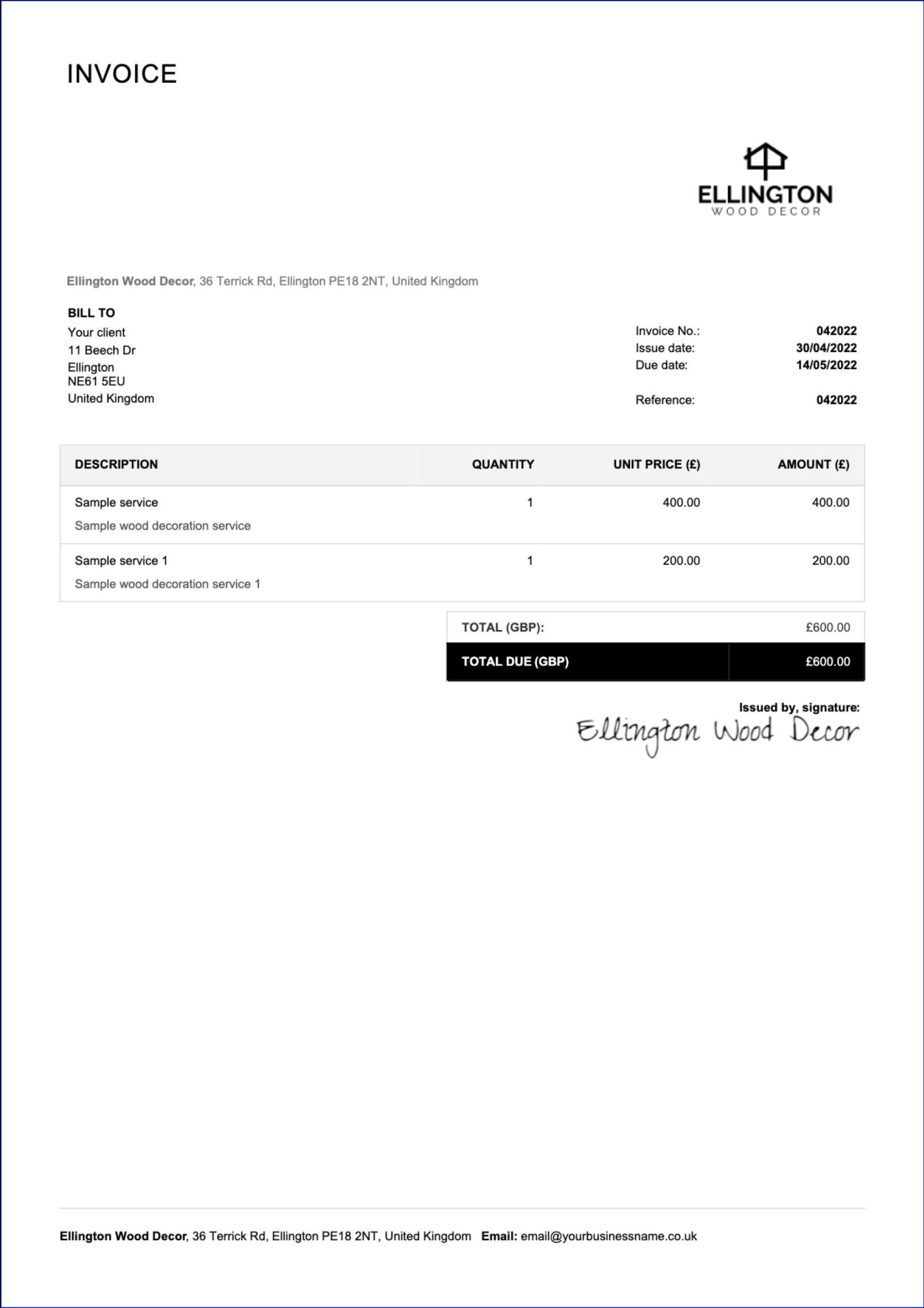 UK Invoice Template Made Easy - Free & Editable  Billdu