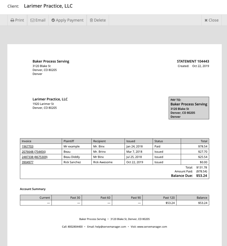 Using invoice packets and statements - ServeManager Support