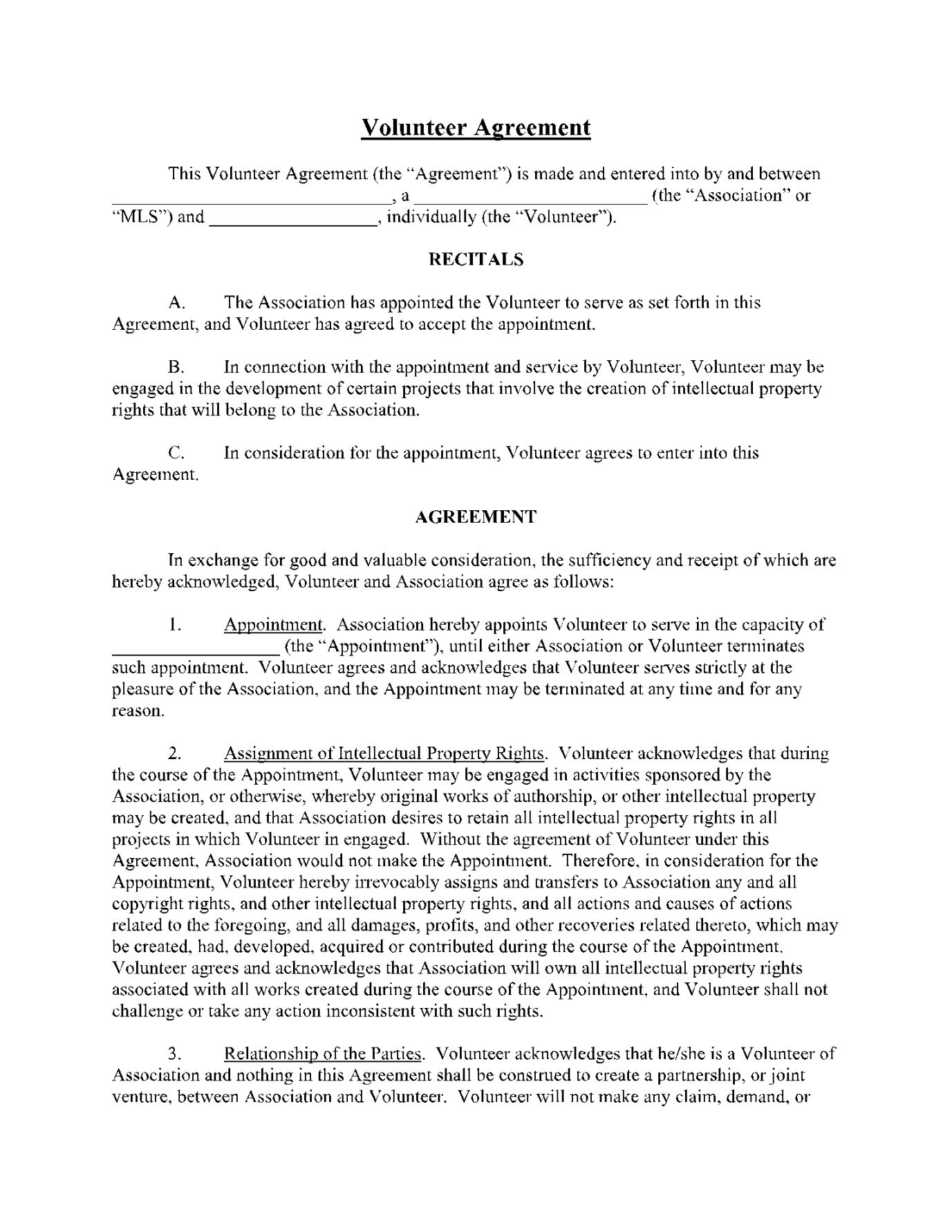 Volunteer Agreement Template ( Updated)  CocoSign