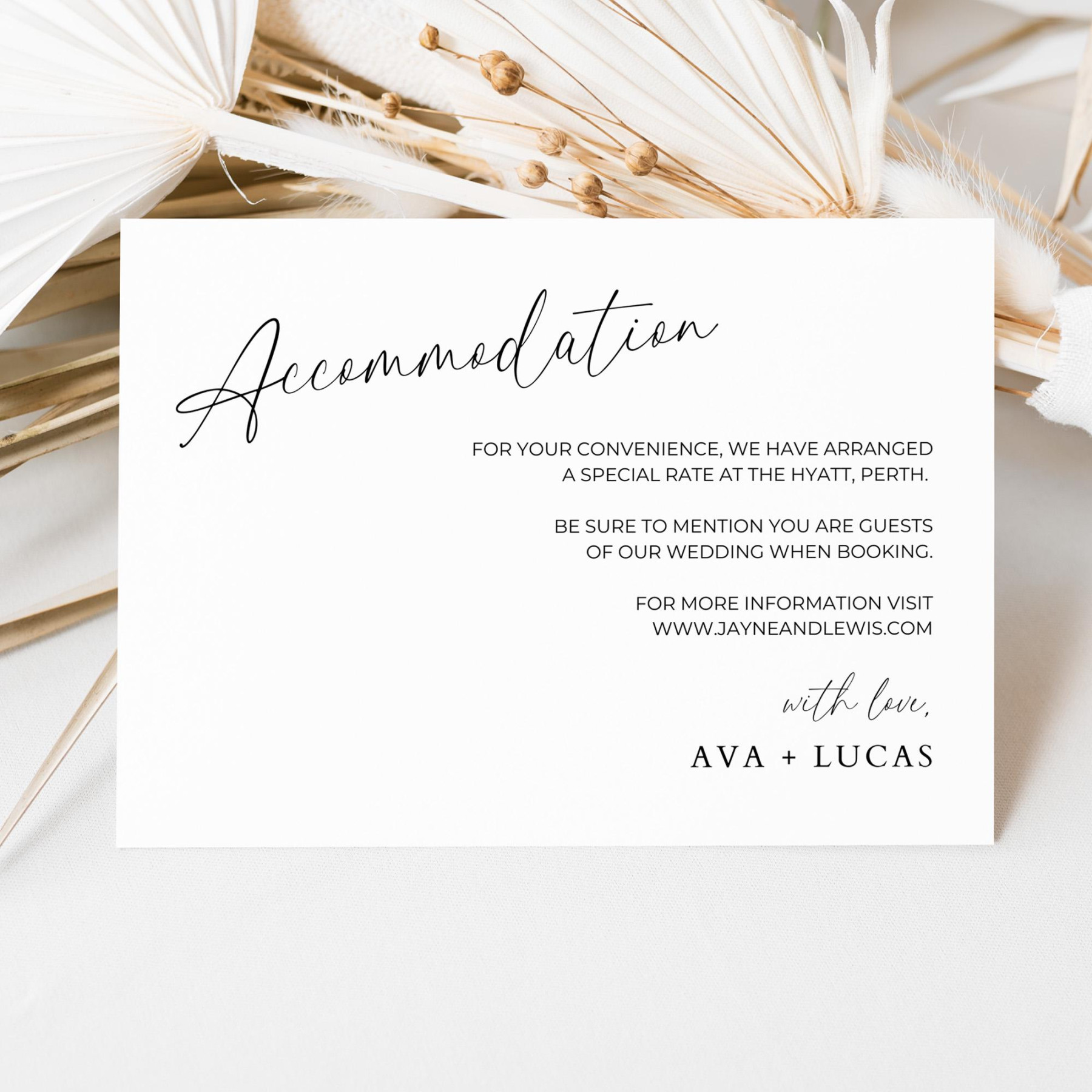 Wedding Accommodation Card Enclosure Template, Modern Minimalist