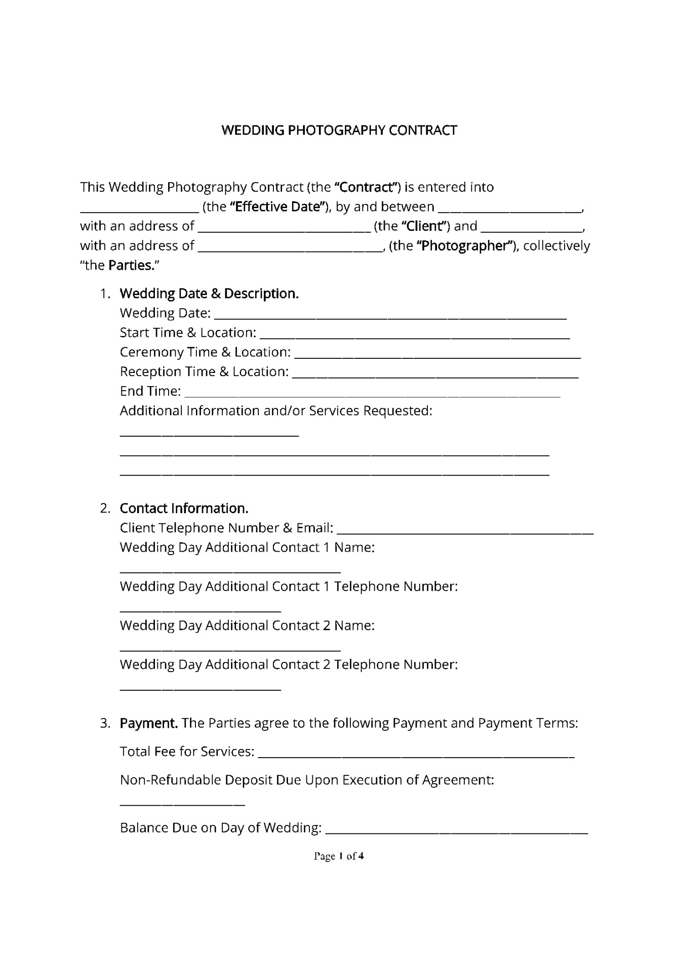 Wedding Photography Contract Template (For Free) - CocoSign