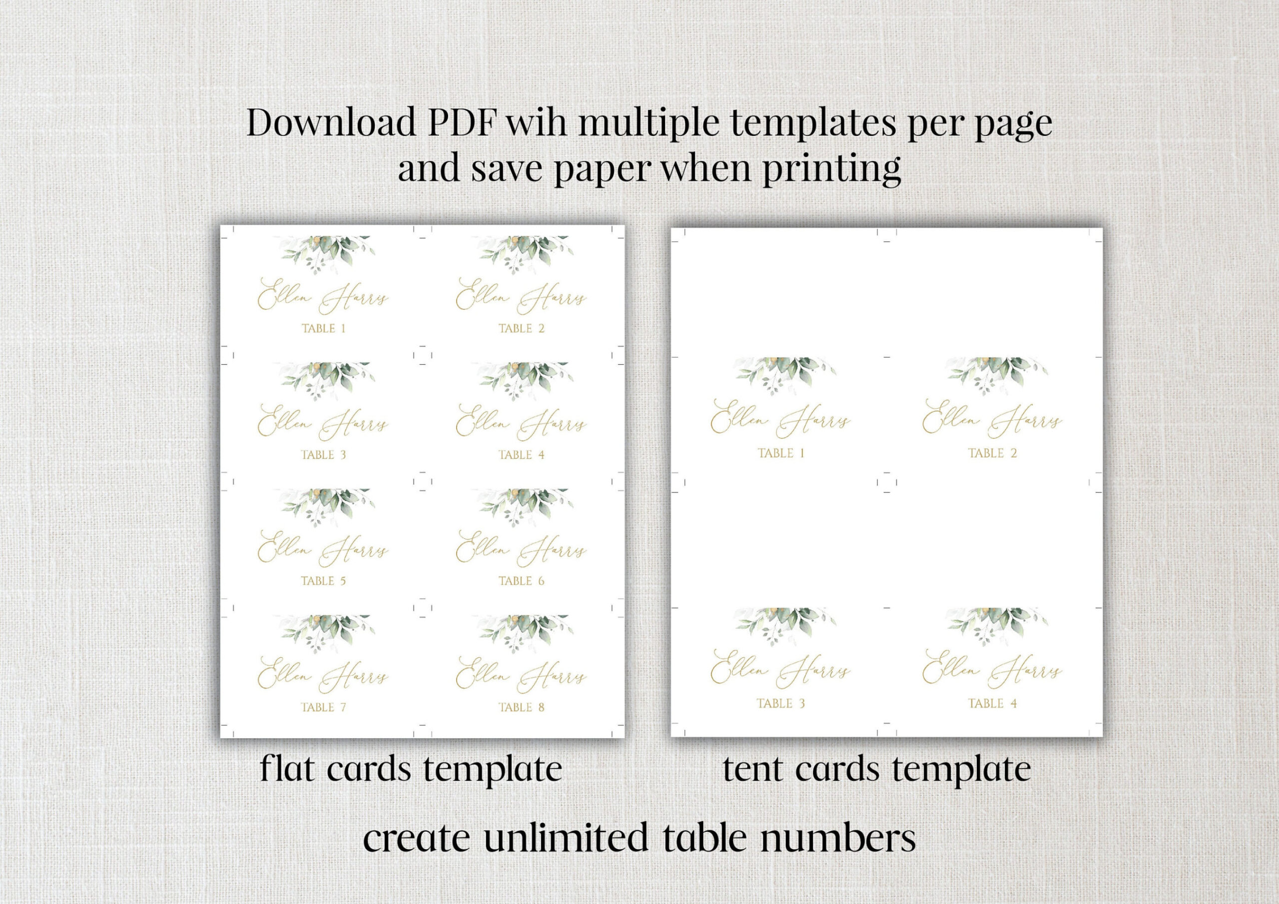 Wedding Place Cards With Meal Choice, Printable Place Cards