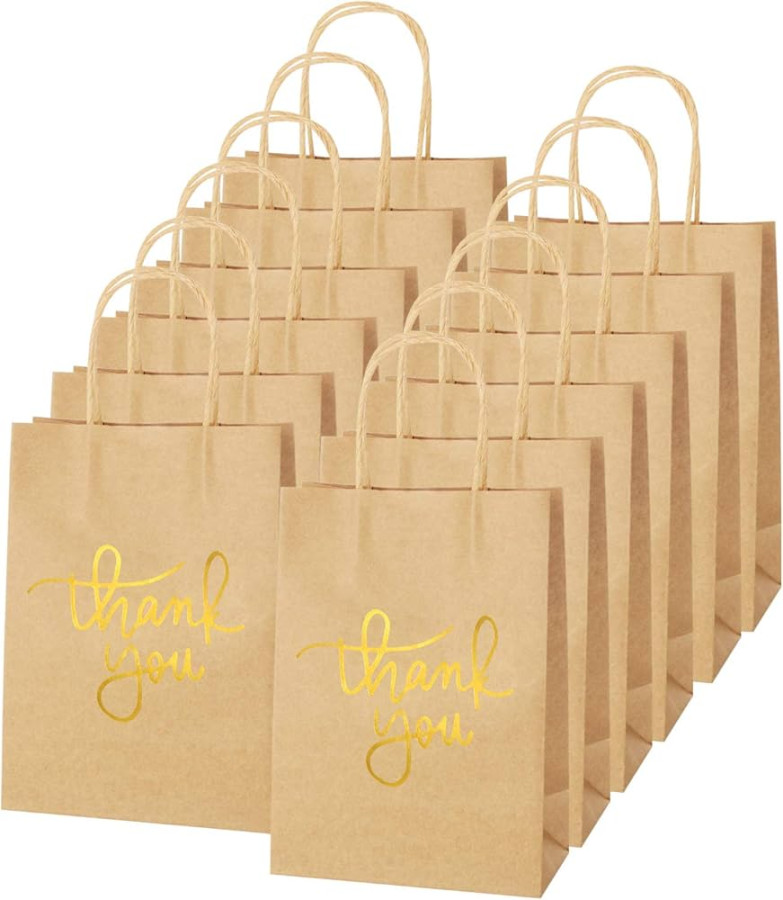 XNX  Paper Bags with Handle - Kraft Paper Bag with Thank You Font, for  Parties, Gift, Bread Bags, Paper Carrier Bags, Packing Paper Bags (Golden