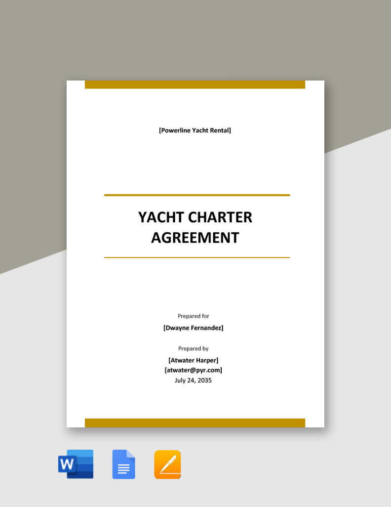 Yacht Charter Agreement Template in Google Docs, Word, Pages